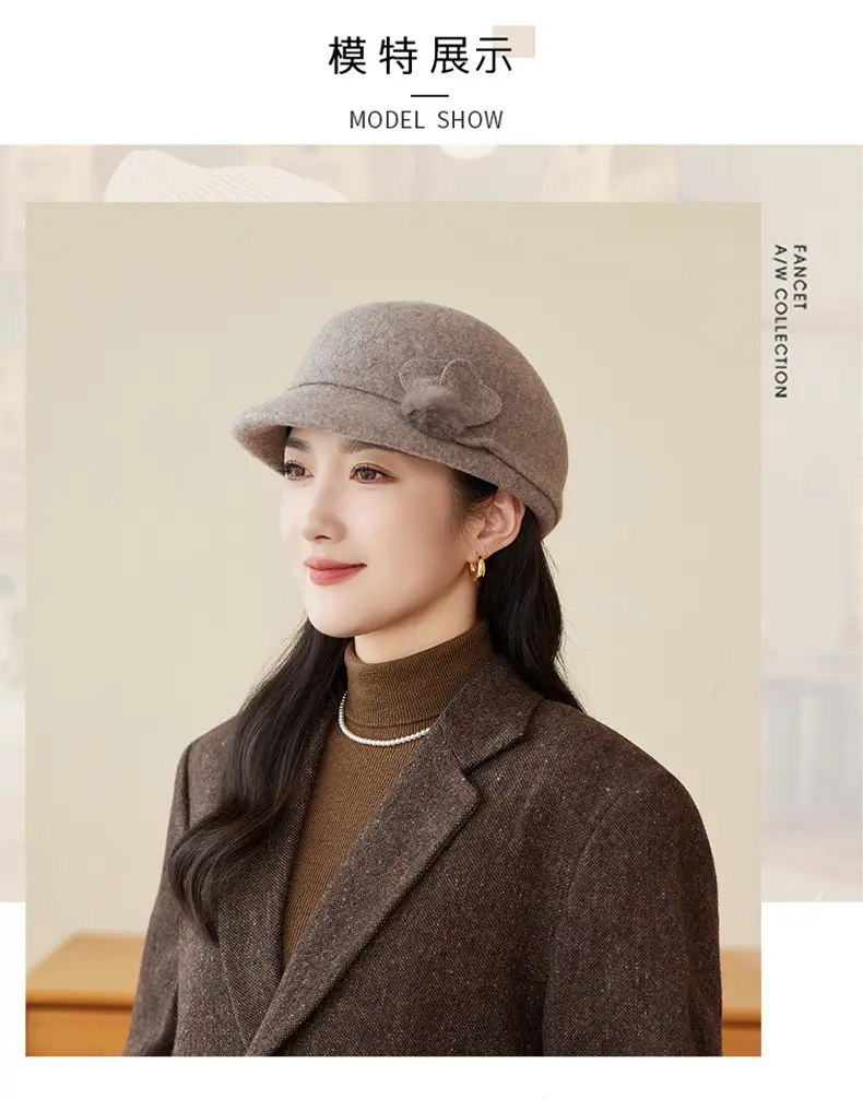 Women Woolen Duckbill Cap for Winter Autumn — feature 8