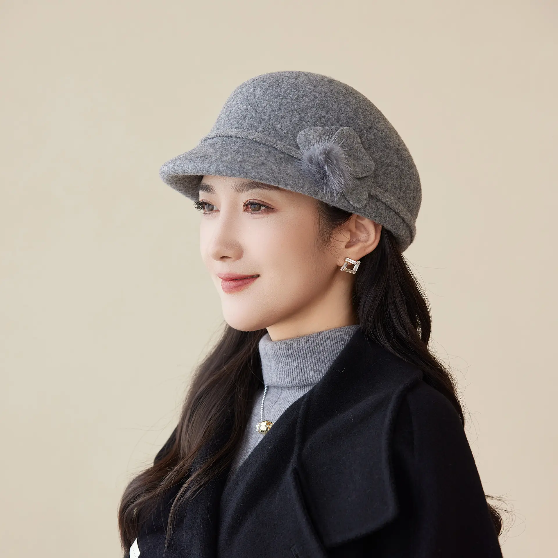 Women Woolen Duckbill Cap for Winter Autumn - Image 2