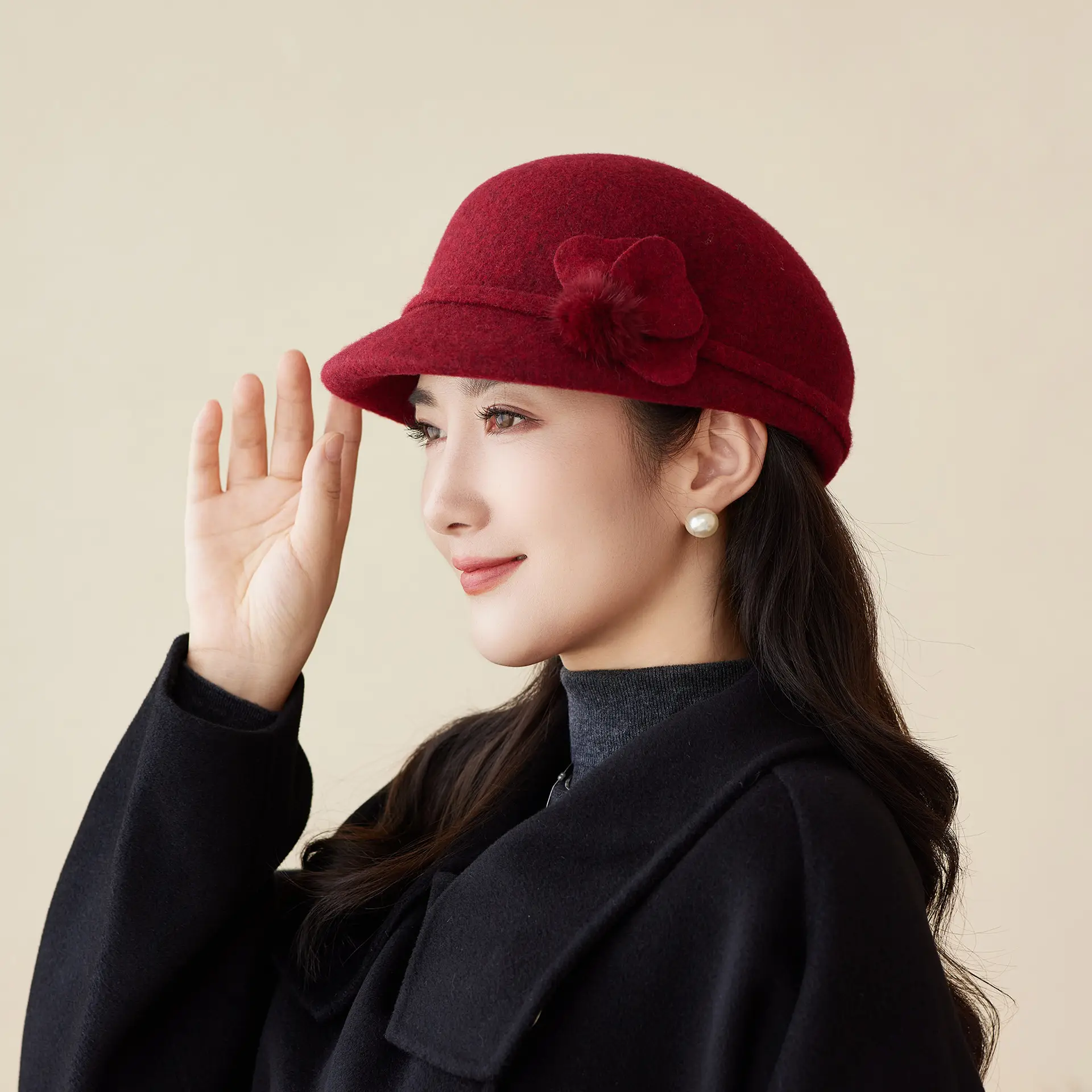 Women Woolen Duckbill Cap for Winter Autumn - Image 3