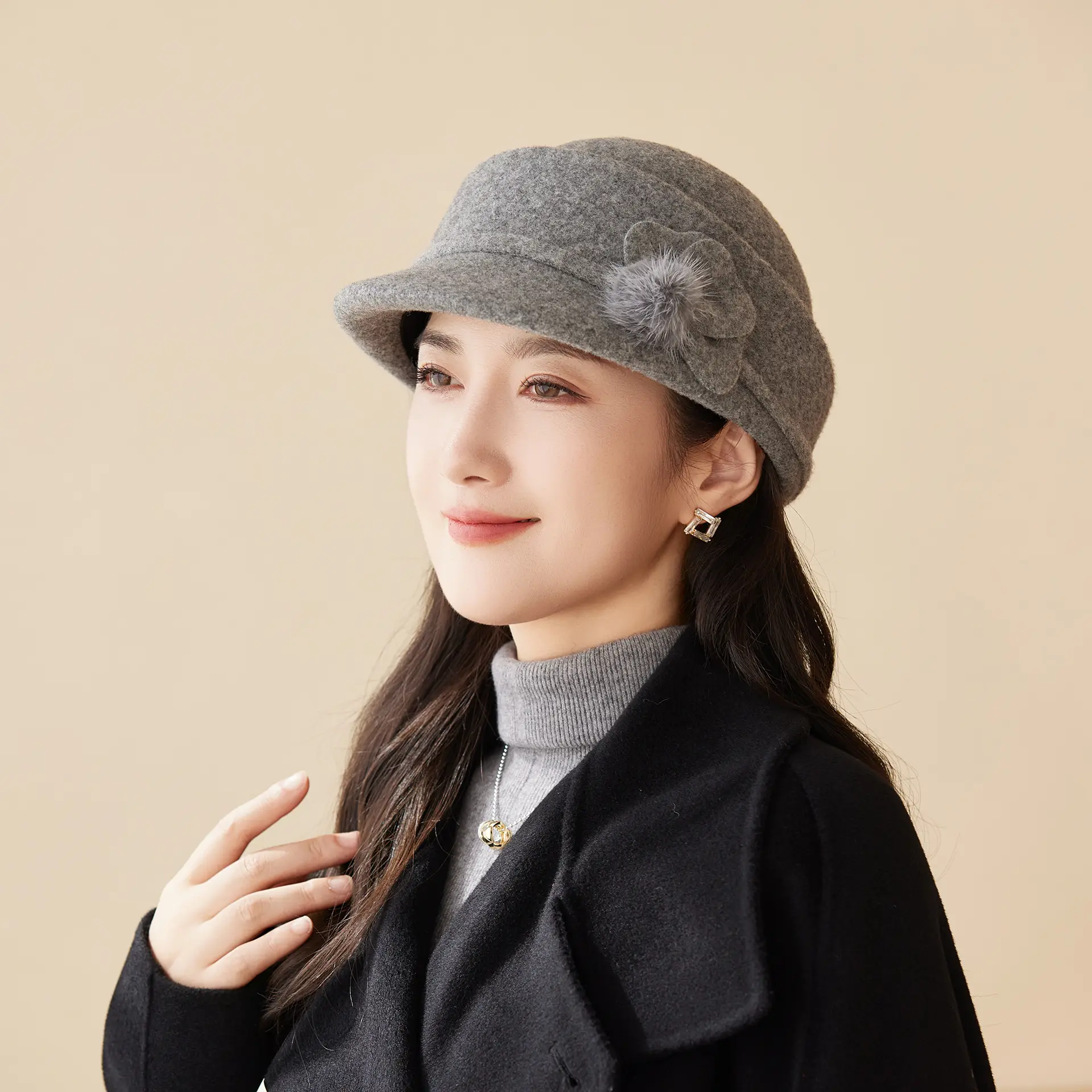 Women Woolen Duck Tonge Hat Red Autumn Winter - Image 5