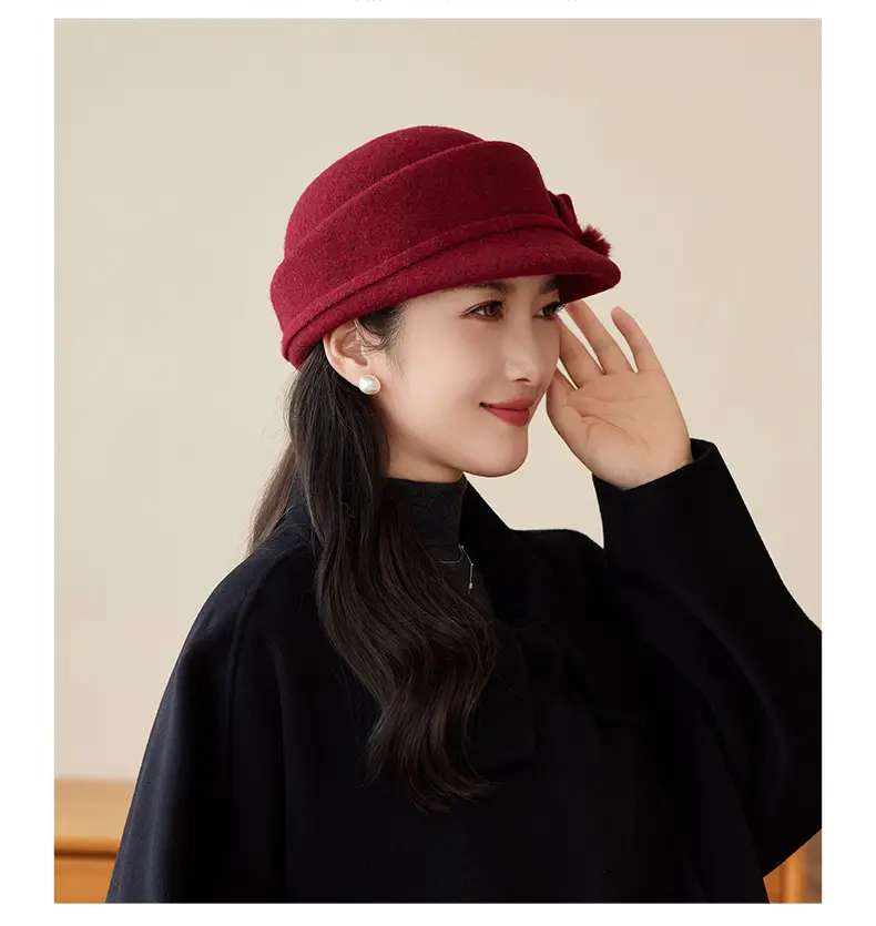 Women Woolen Duck Tonge Hat Red Autumn Winter — feature 14