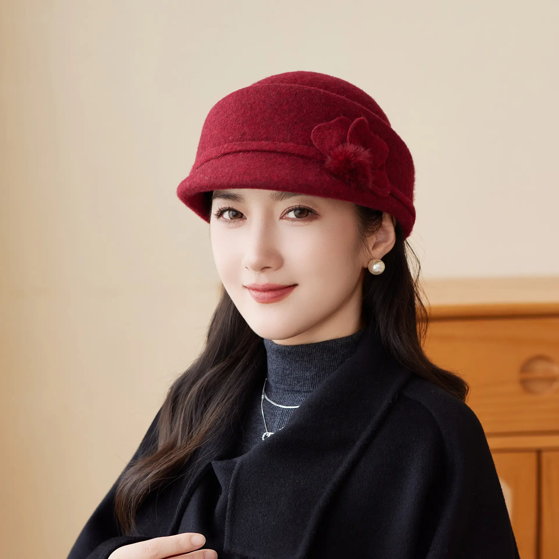 Women Woolen Duck Tonge Hat Red Autumn Winter - Image 2