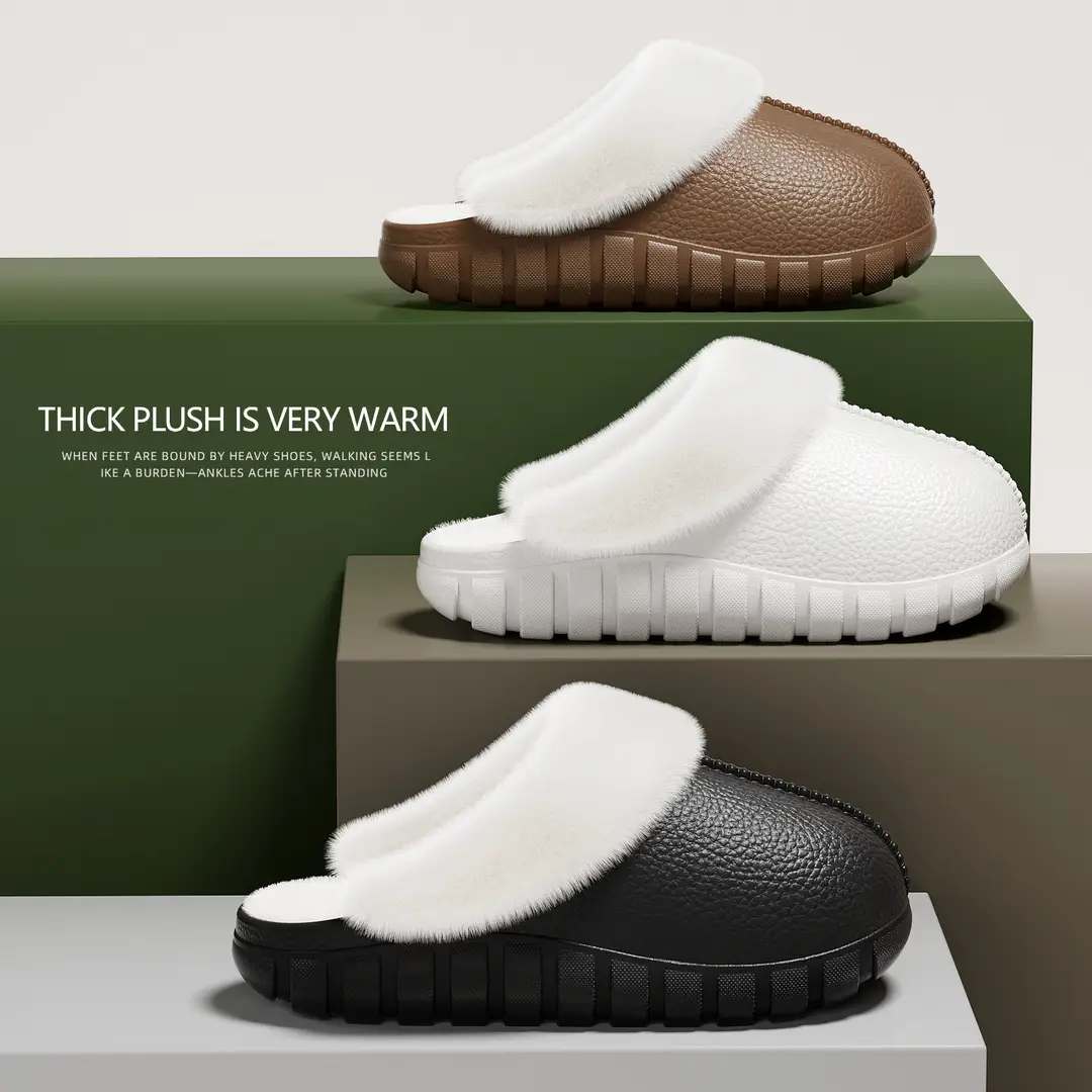 Cotton Slippers for Women, Couple's Home Indoor Plush Half-Pack Heel Warm Confinement Shoes, Home Silent Non-Slip Cotton Slippers for Men - Image 8