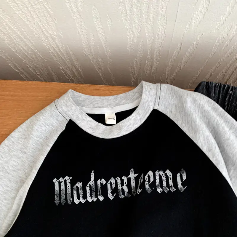 Boys Raglan Sleeve T-Shirt Black Grey Autumn Wear - Image 4