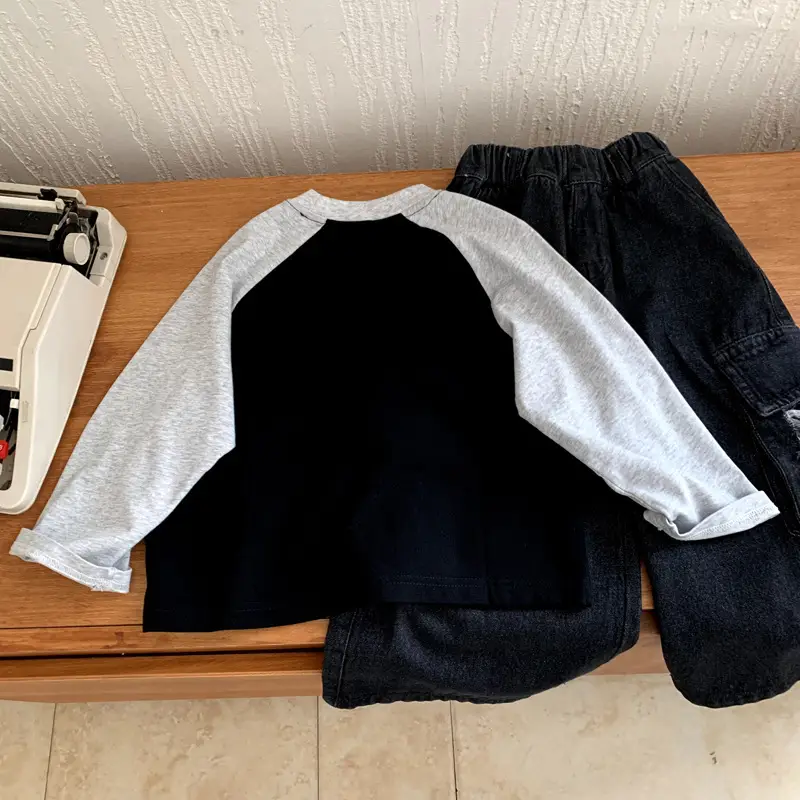 Boys Raglan Sleeve T-Shirt Black Grey Autumn Wear - Image 5