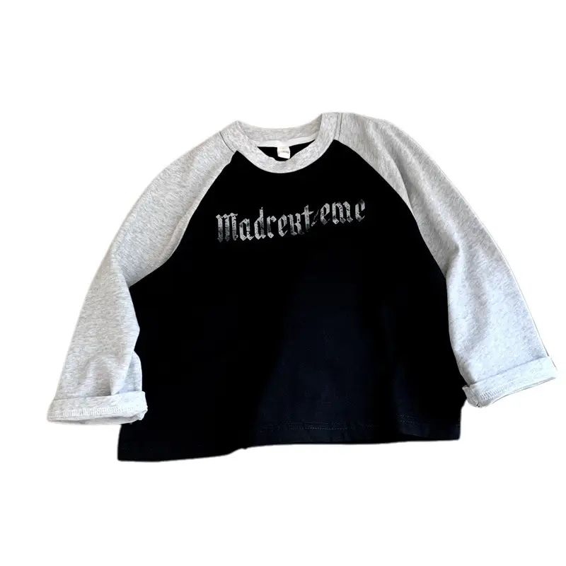 Boys Raglan Sleeve T-Shirt Black Grey Autumn Wear - Image 6