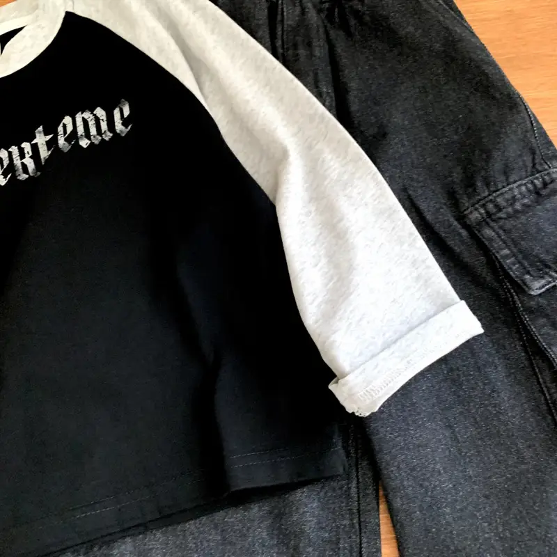 Boys Raglan Sleeve T-Shirt Black Grey Autumn Wear — feature 6