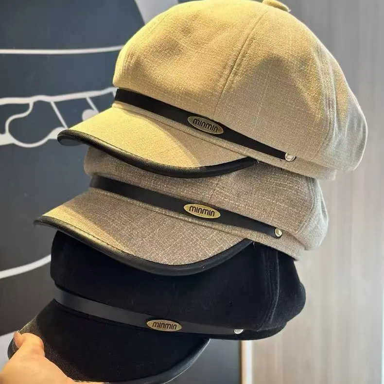 Black Duckbill Cap with Leather Trim for Women