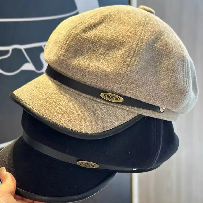 Black Duckbill Cap with Leather Trim for Women