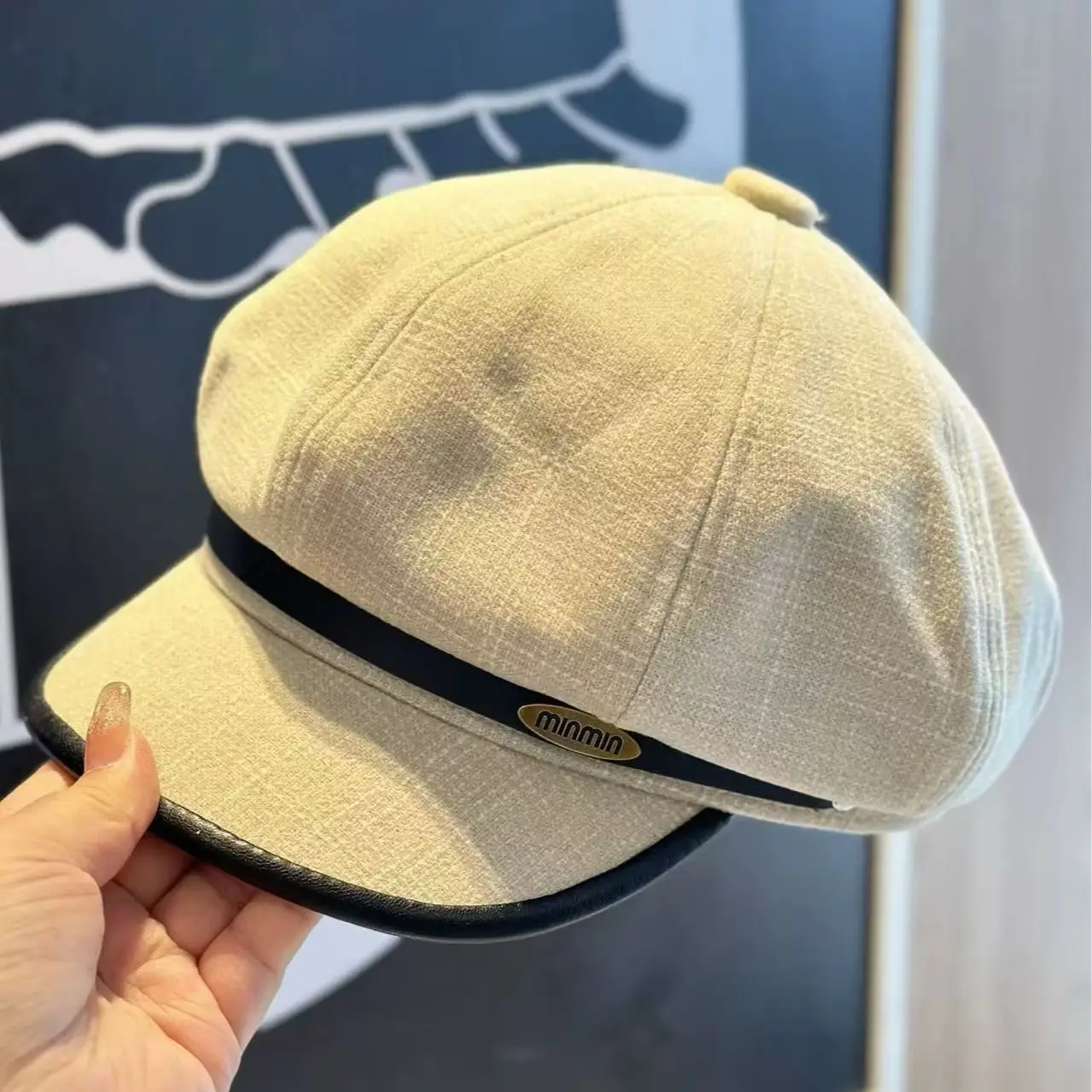 Black Duckbill Cap with Leather Trim for Women