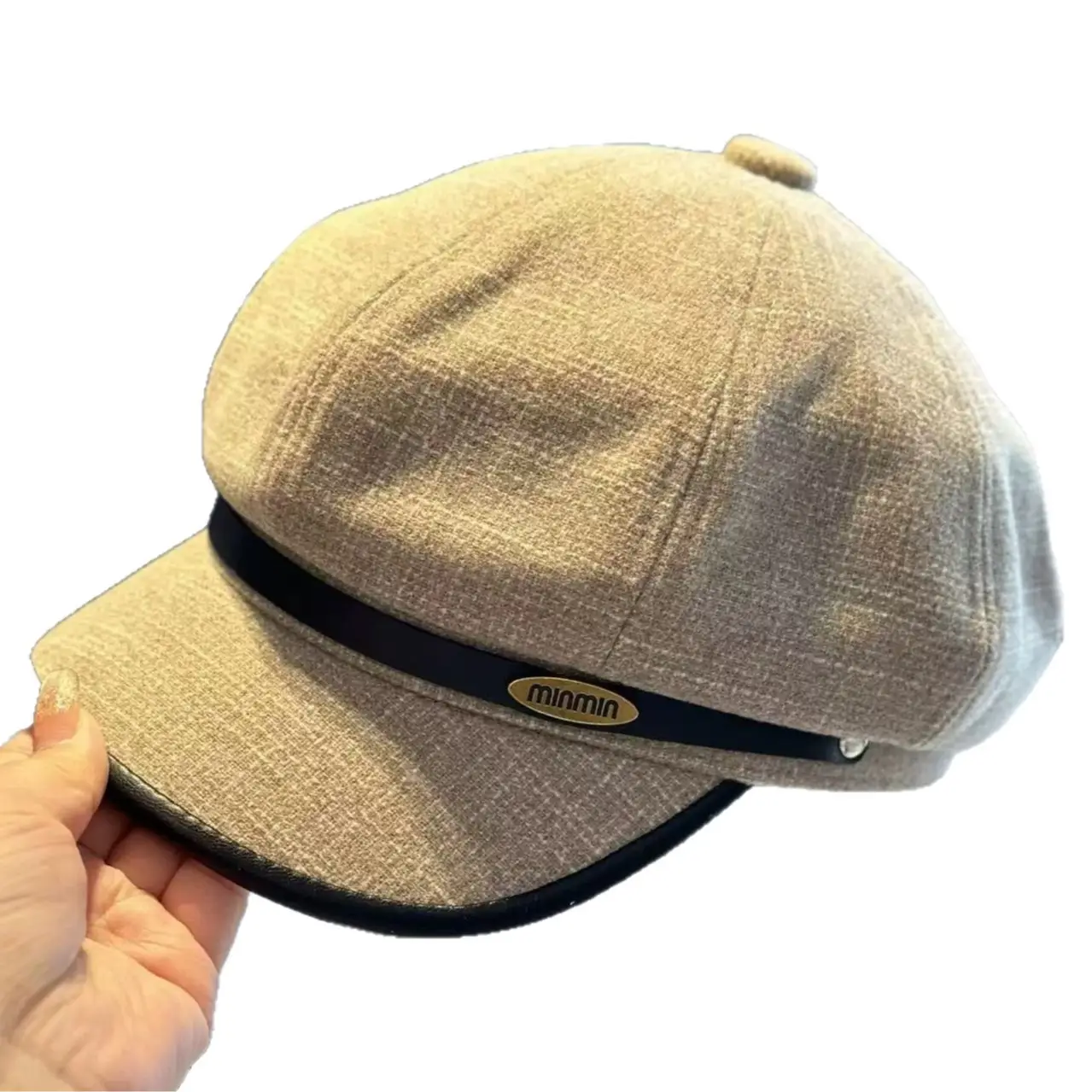 Black Duckbill Cap with Leather Trim for Women