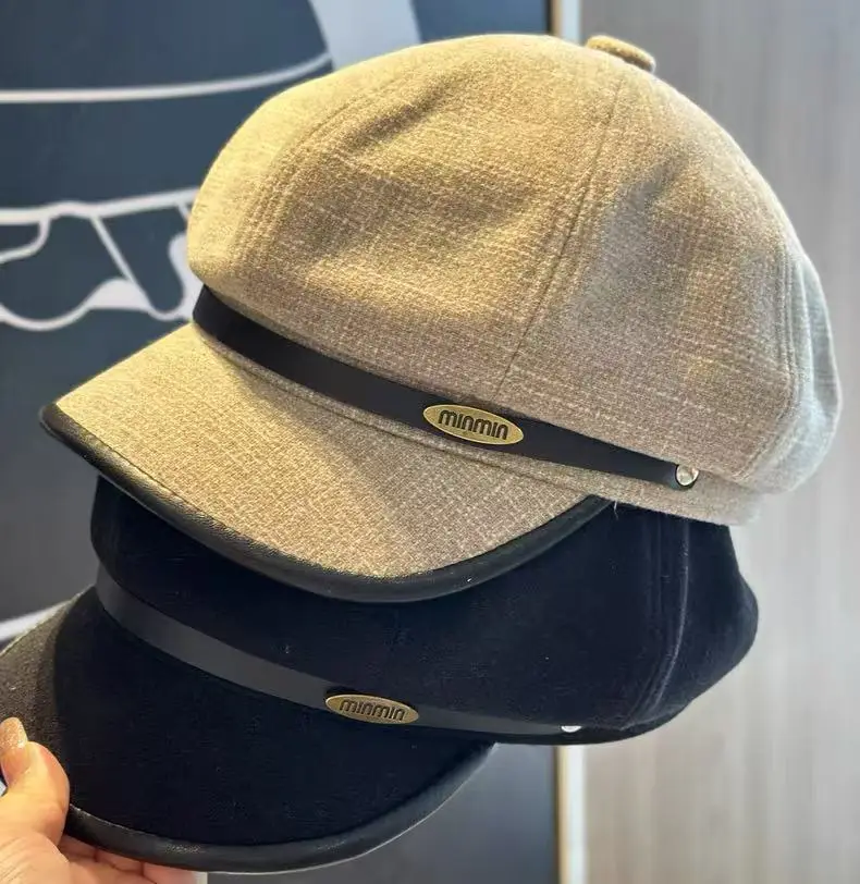 Black Duckbill Cap with Leather Trim for Women — feature 1