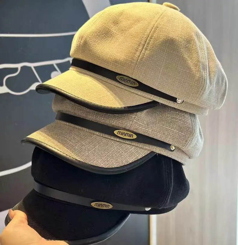 Black Duckbill Cap with Leather Trim for Women — feature 2