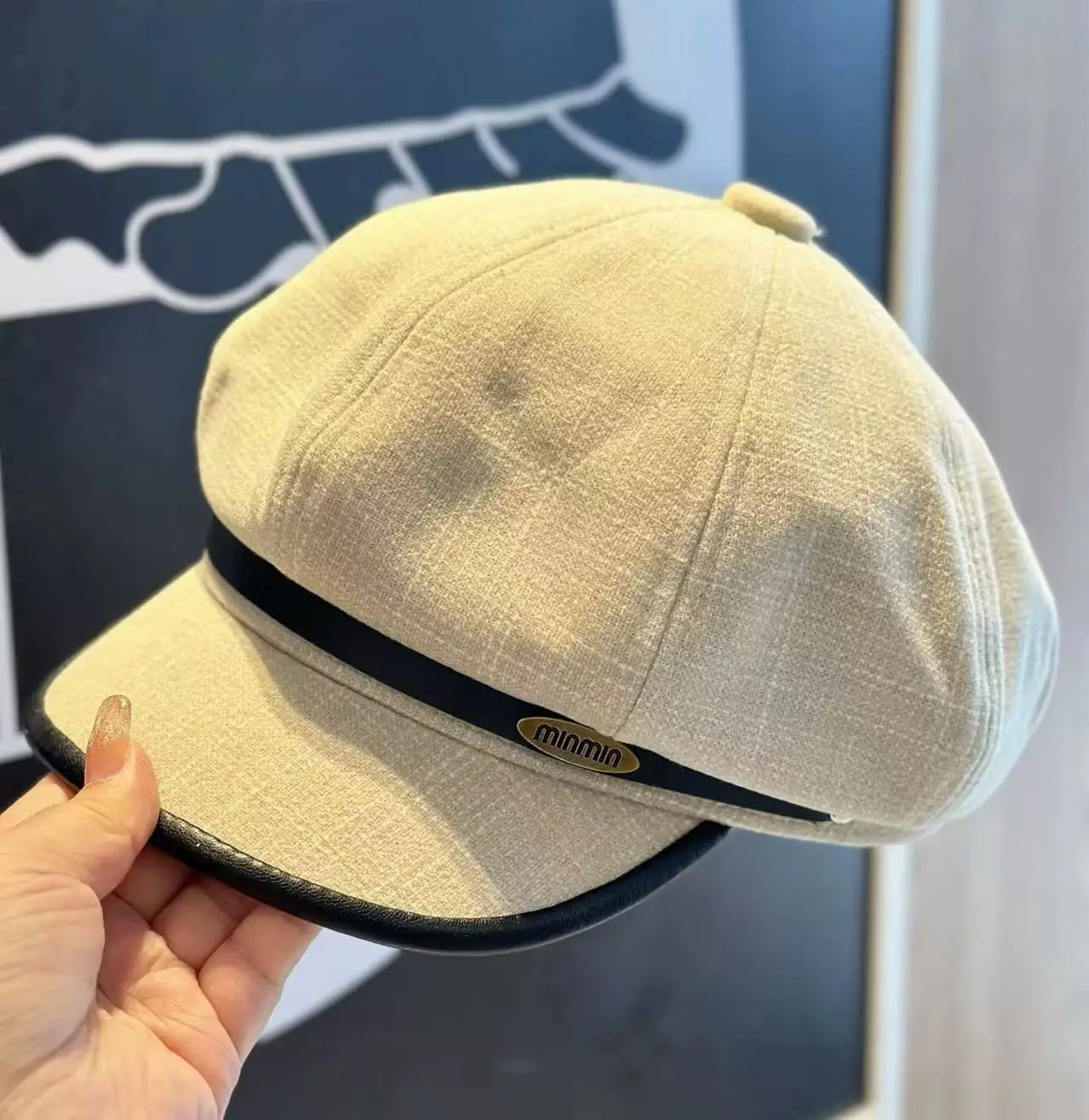 Black Duckbill Cap with Leather Trim for Women — feature 4
