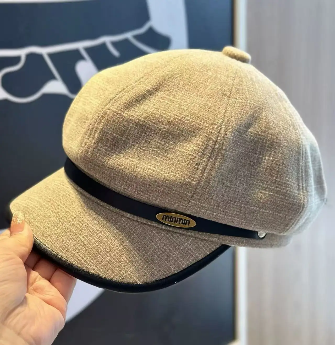 Black Duckbill Cap with Leather Trim for Women — feature 5