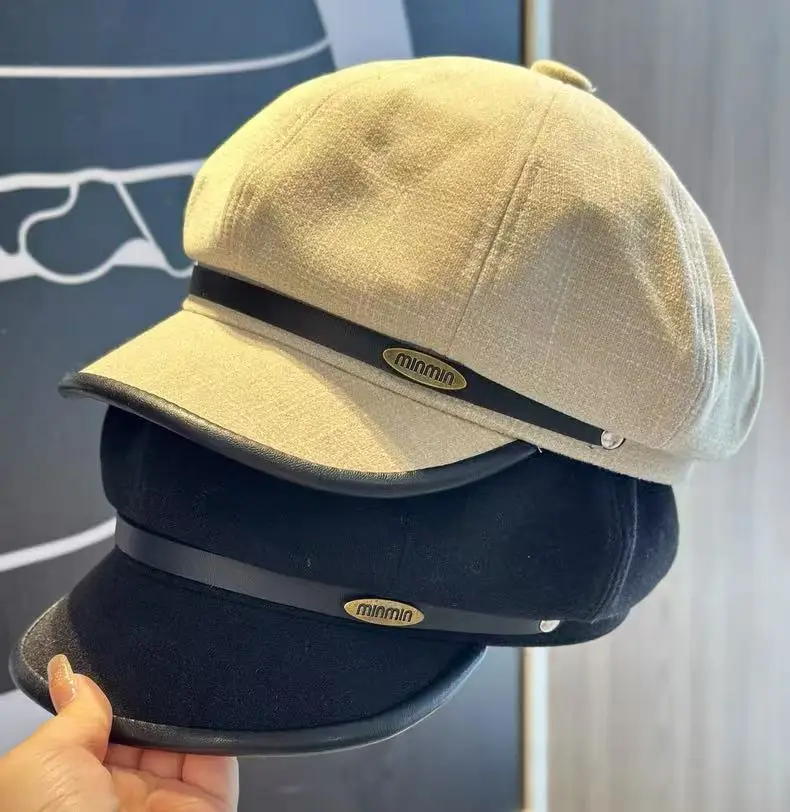 Black Duckbill Cap with Leather Trim for Women — feature 7