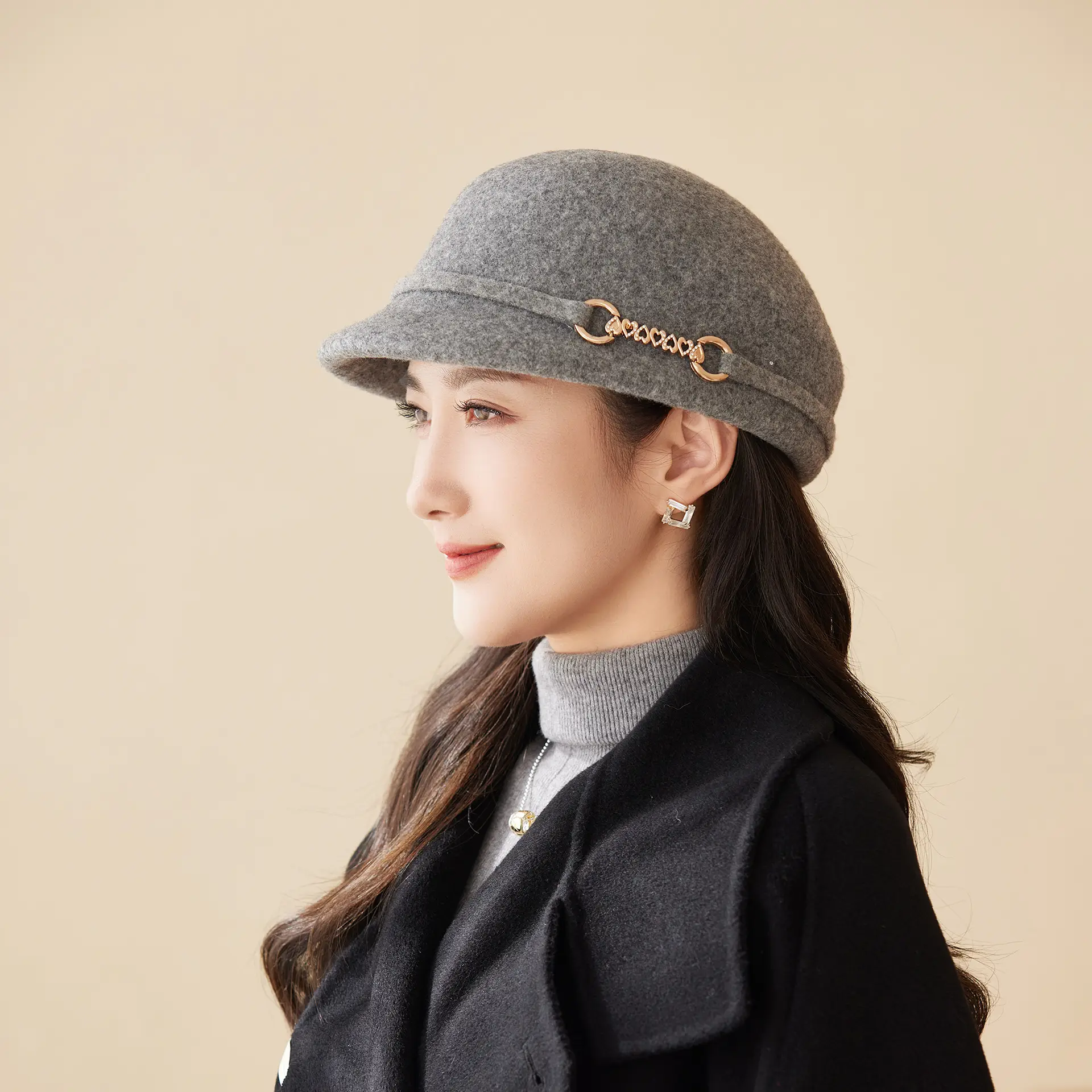 Autumn Winter Wool Felt Chain Hat for Women - Image 8
