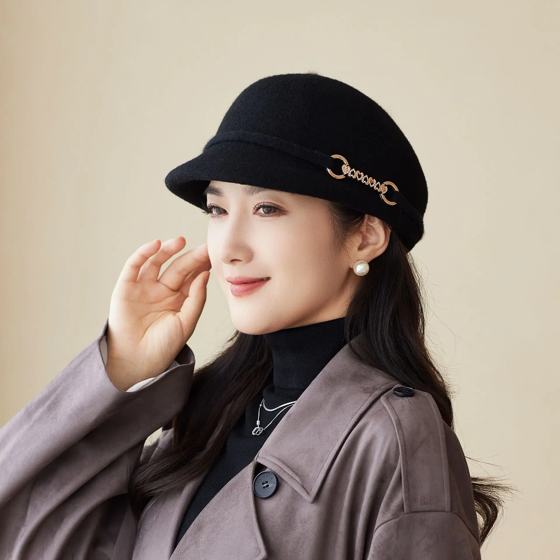 Autumn Winter Wool Felt Chain Hat for Women - Image 10