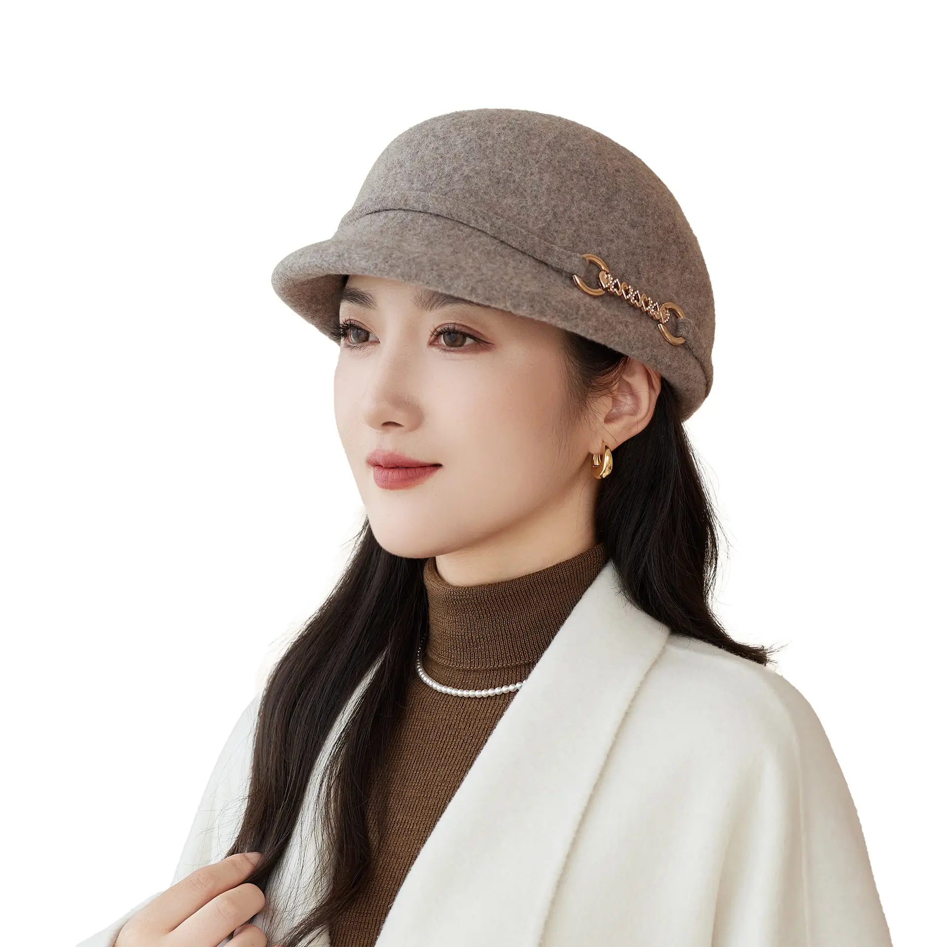 Autumn Winter Wool Felt Chain Hat for Women - Image 11