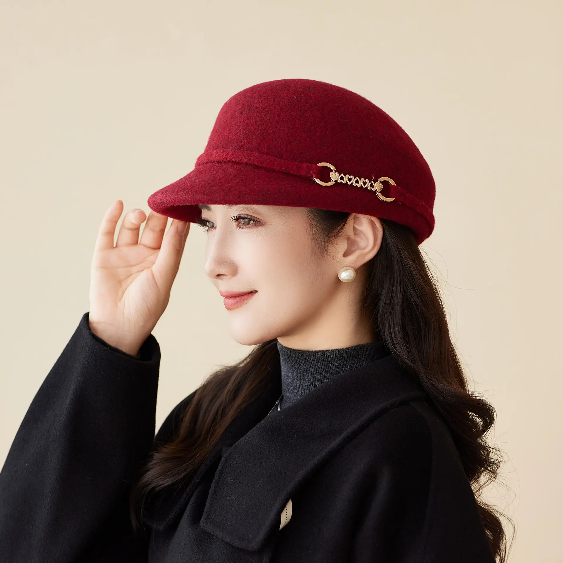 Autumn Winter Wool Felt Chain Hat for Women - Image 3