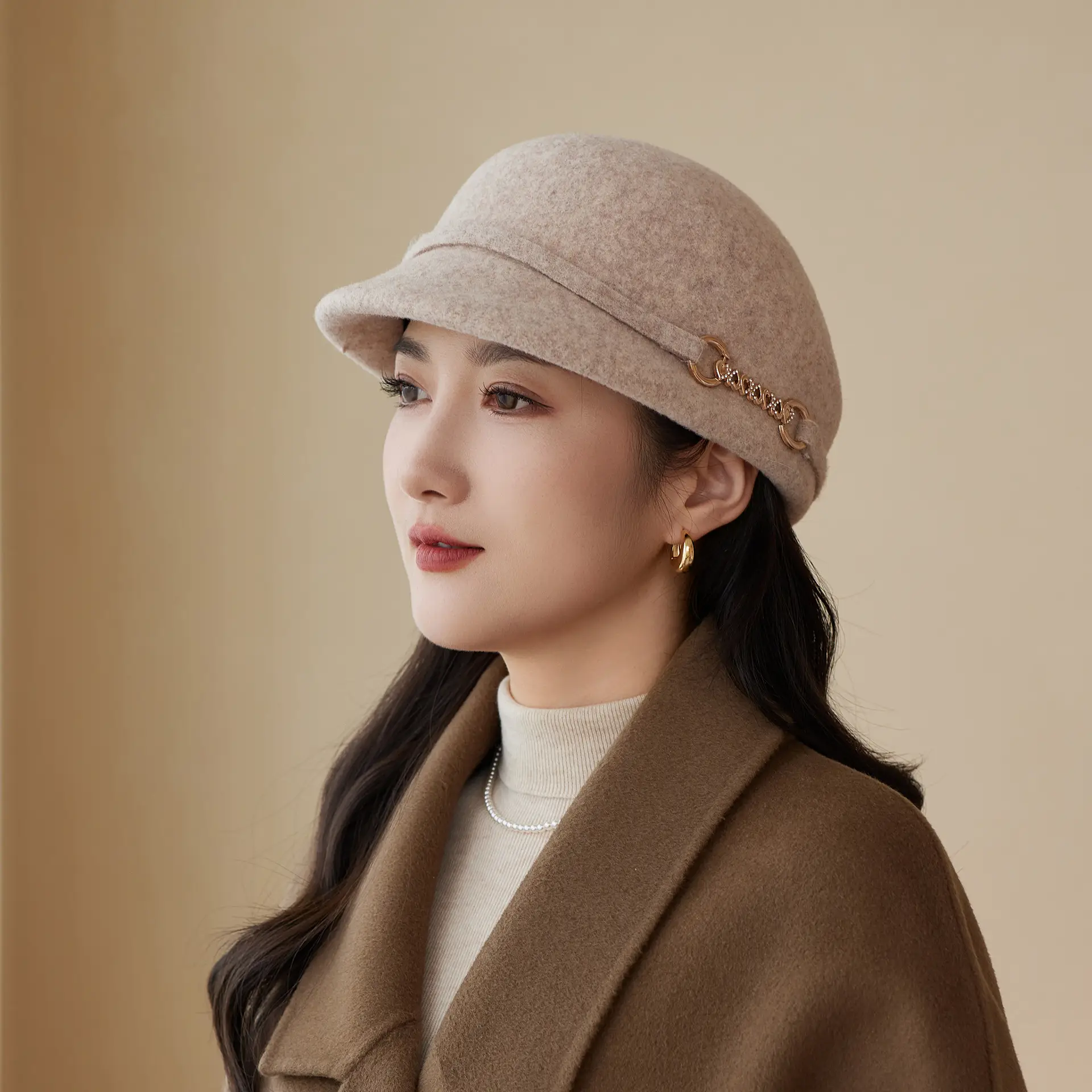 Autumn Winter Wool Felt Chain Hat for Women - Image 5