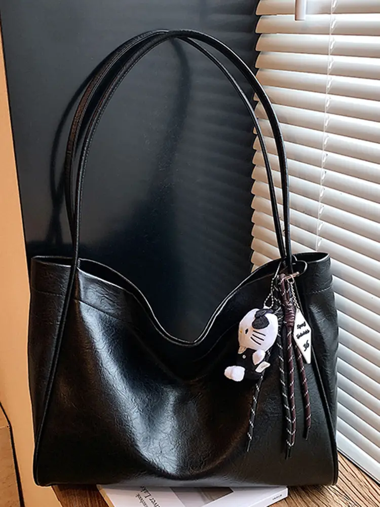 Women's Large Capacity Soft Leather Shoulder Bag with Clear Handle - Image 12