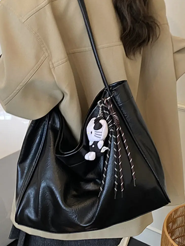 Women's Large Capacity Soft Leather Shoulder Bag with Clear Handle - Image 13