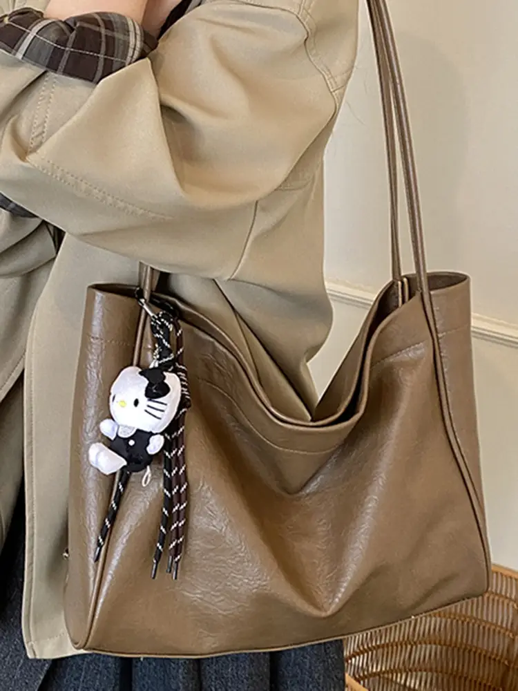 Women's Large Capacity Soft Leather Shoulder Bag with Clear Handle - Image 14