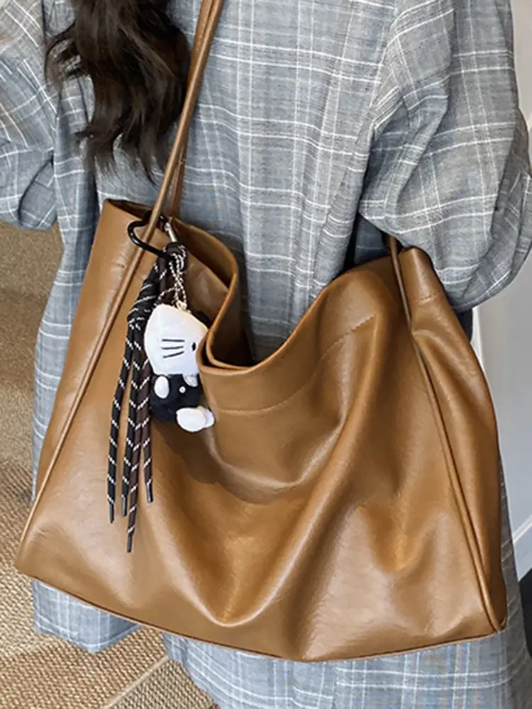 Women's Large Capacity Soft Leather Shoulder Bag with Clear Handle - Image 15