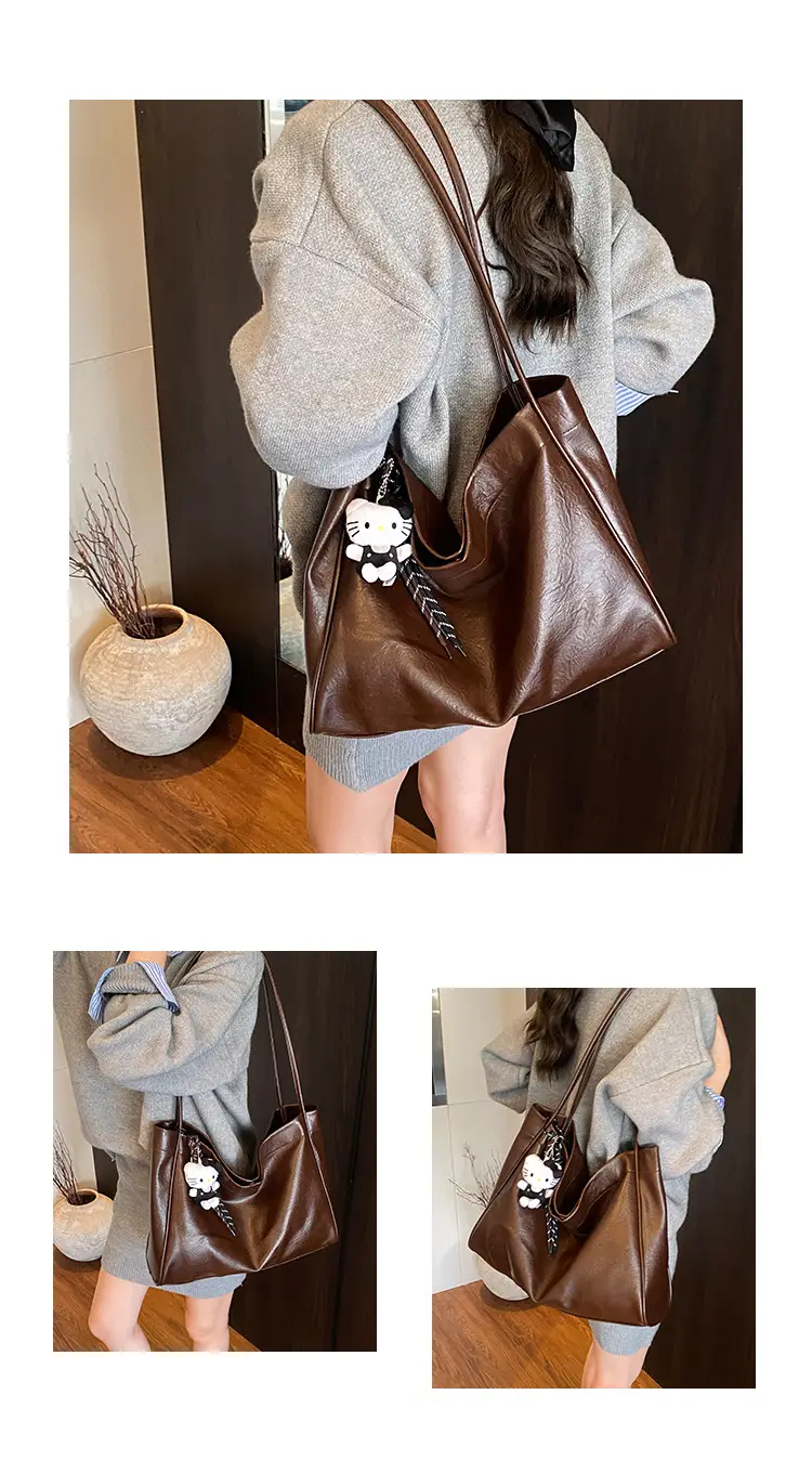 Women's Large Capacity Soft Leather Shoulder Bag with Clear Handle — feature 10