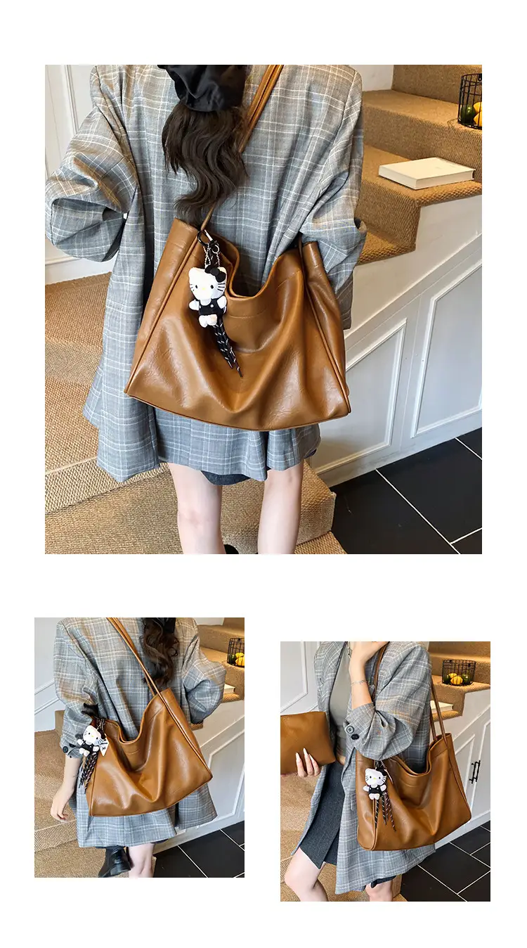 Women's Large Capacity Soft Leather Shoulder Bag with Clear Handle — feature 11