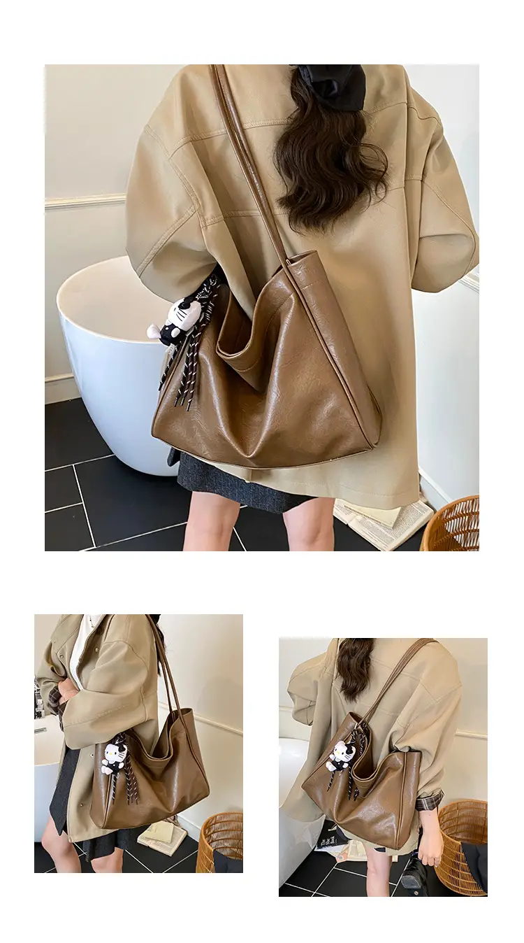 Women's Large Capacity Soft Leather Shoulder Bag with Clear Handle — feature 12