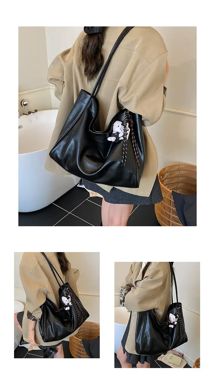 Women's Large Capacity Soft Leather Shoulder Bag with Clear Handle — feature 13