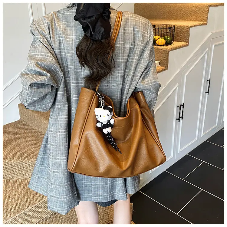 Women's Large Capacity Soft Leather Shoulder Bag with Clear Handle — feature 20