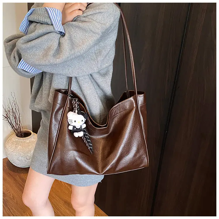 Women's Large Capacity Soft Leather Shoulder Bag with Clear Handle — feature 21