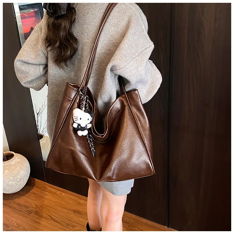 Women's Large Capacity Soft Leather Shoulder Bag with Clear Handle — feature 22