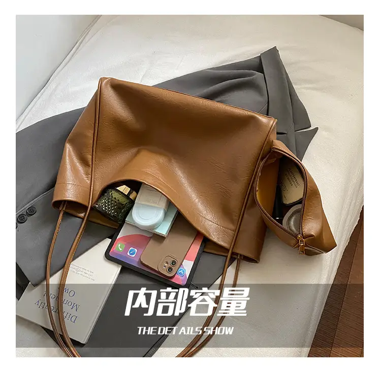 Women's Large Capacity Soft Leather Shoulder Bag with Clear Handle — feature 5