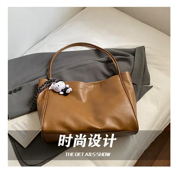 Women's Large Capacity Soft Leather Shoulder Bag with Clear Handle — feature 7