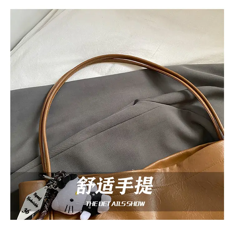 Women's Large Capacity Soft Leather Shoulder Bag with Clear Handle — feature 8