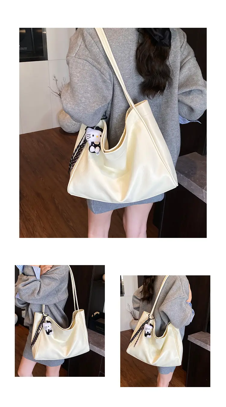 Women's Large Capacity Soft Leather Shoulder Bag with Clear Handle — feature 9