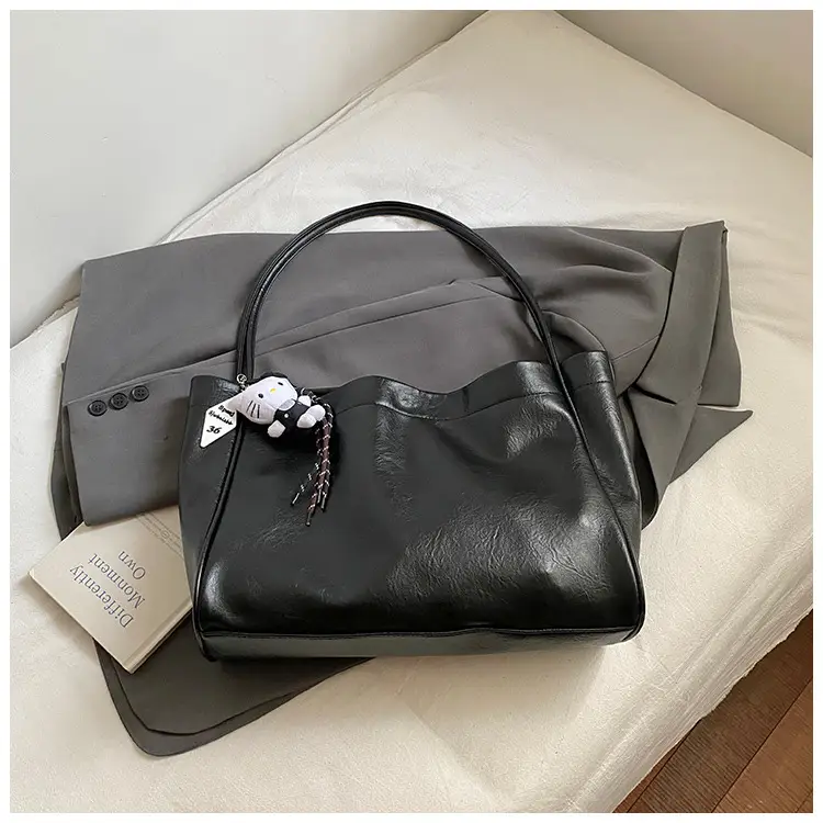 Women's Large Capacity Soft Leather Shoulder Bag with Clear Handle - Image 2