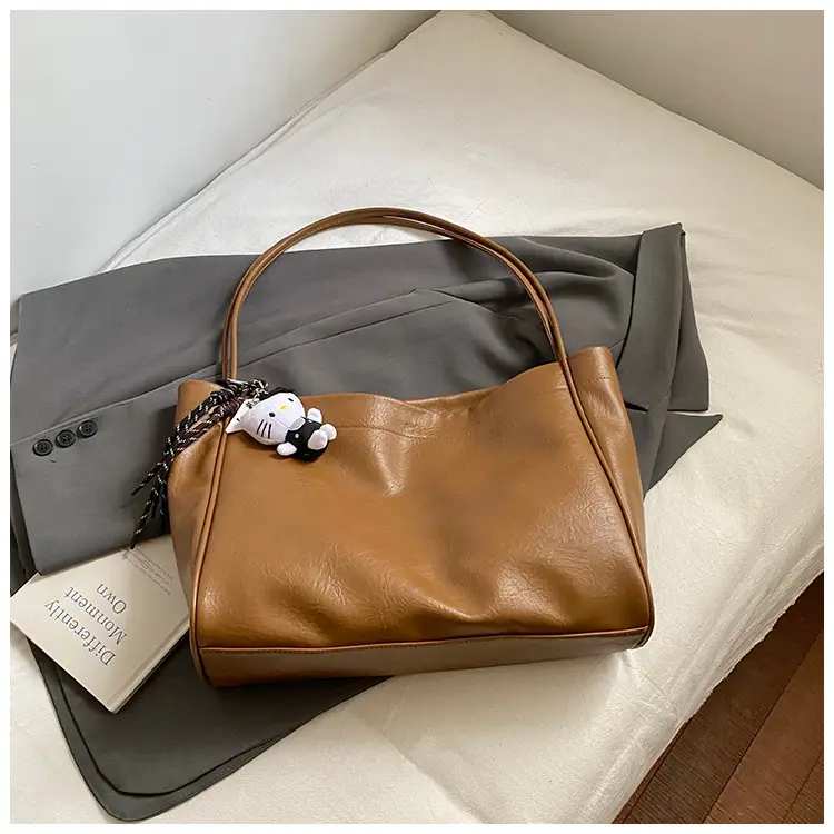 Women's Large Capacity Soft Leather Shoulder Bag with Clear Handle - Image 3