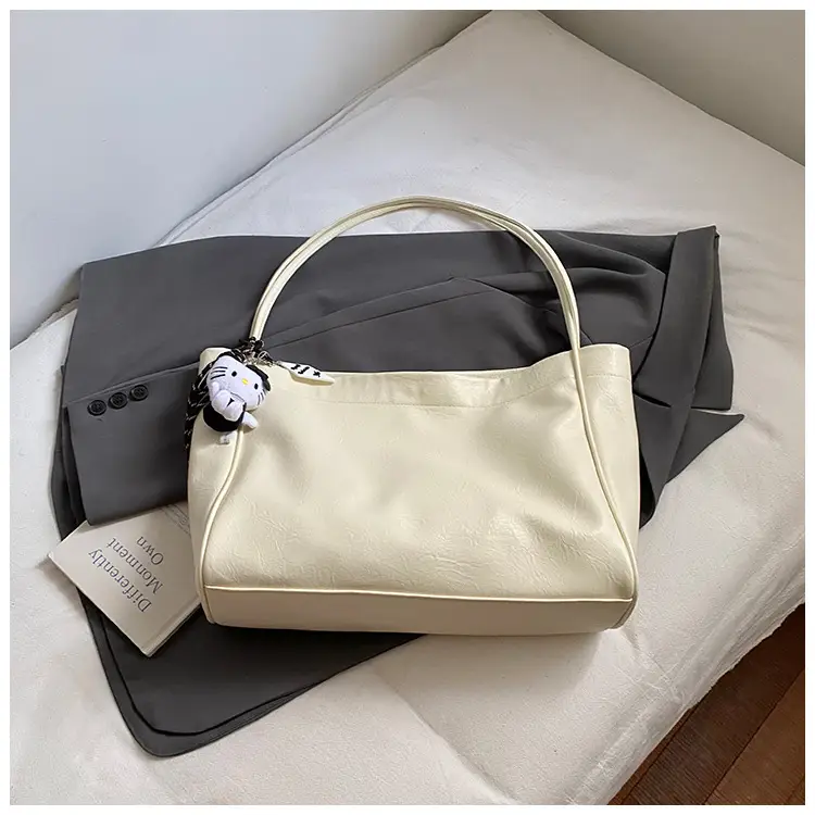 Women's Large Capacity Soft Leather Shoulder Bag with Clear Handle - Image 5