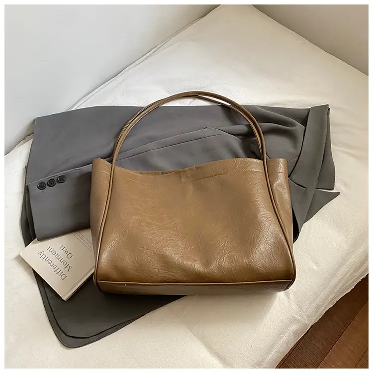 Women's Large Capacity Soft Leather Shoulder Bag with Clear Handle - Image 9