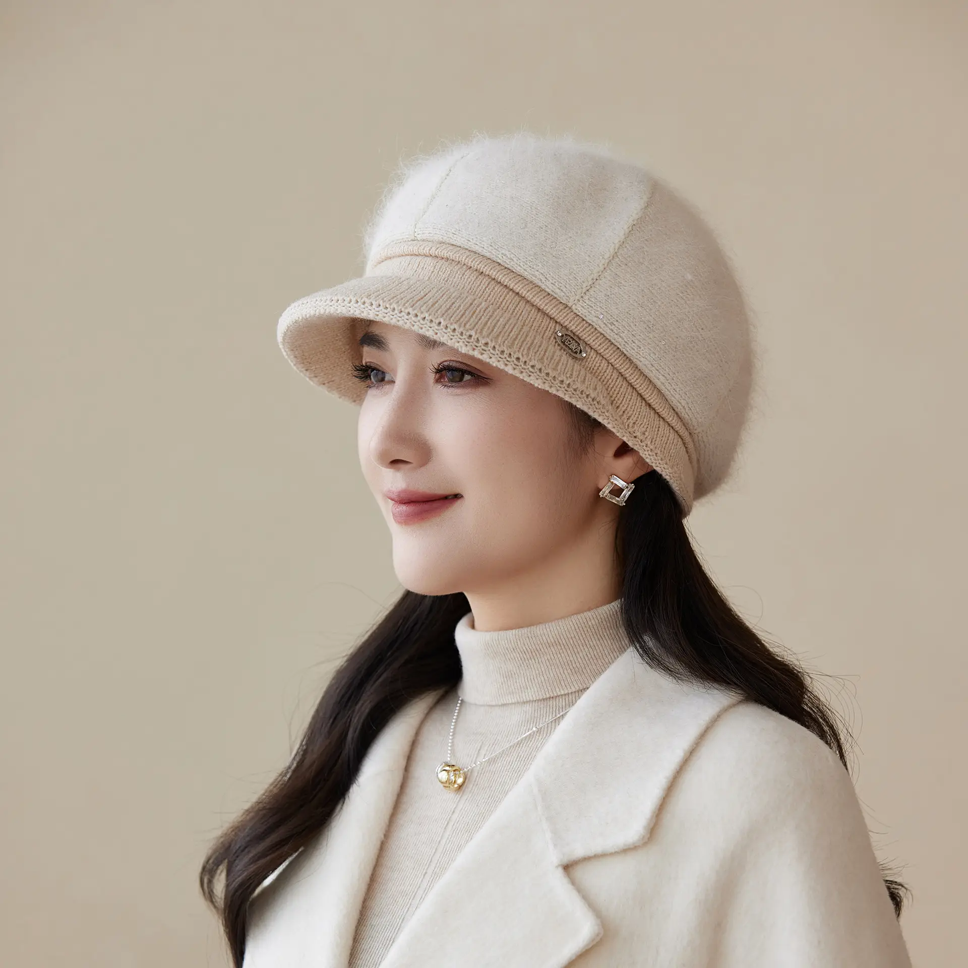 Rabbit Fur Warm Peaked Cap for Women Winter Outerwear - Image 8