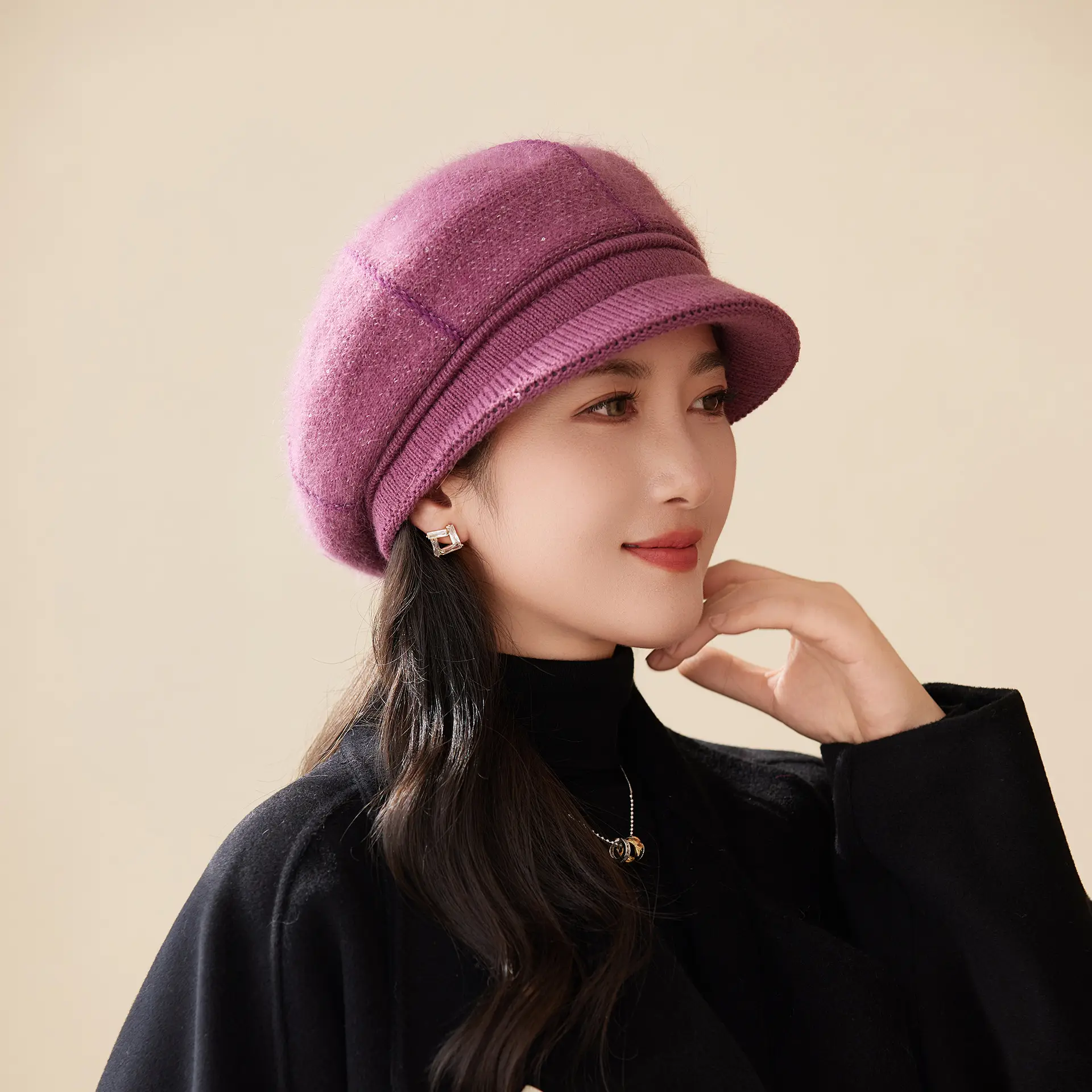 Rabbit Fur Warm Peaked Cap for Women Winter Outerwear - Image 9