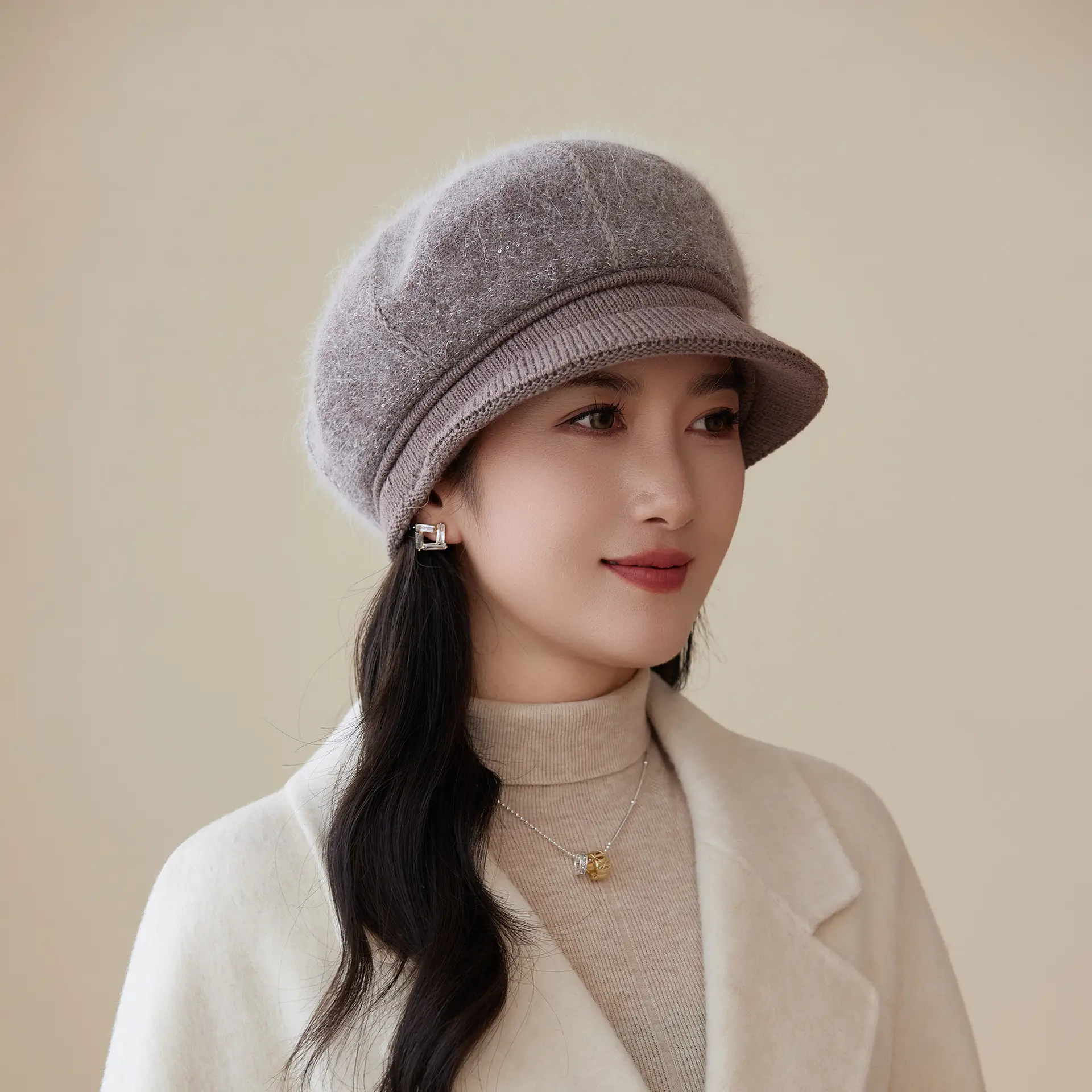 Rabbit Fur Warm Peaked Cap for Women Winter Outerwear - Image 11