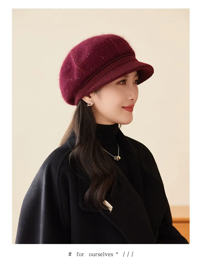 Rabbit Fur Warm Peaked Cap for Women Winter Outerwear — feature 12