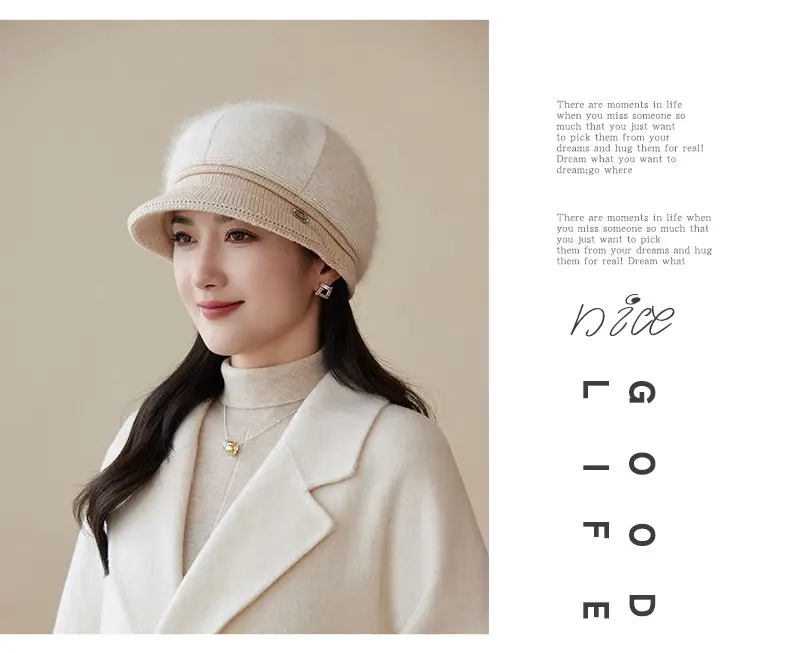 Rabbit Fur Warm Peaked Cap for Women Winter Outerwear — feature 15
