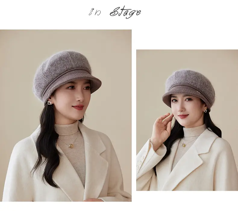 Rabbit Fur Warm Peaked Cap for Women Winter Outerwear — feature 18